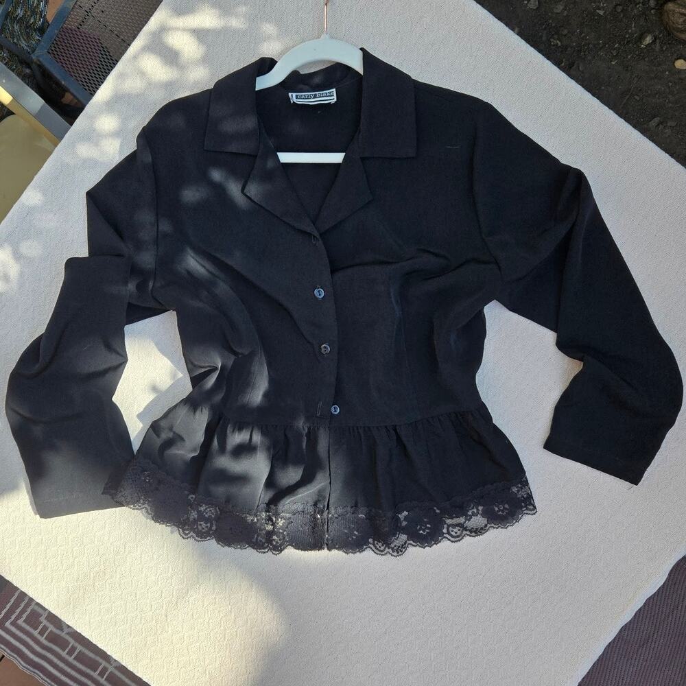black lace-trim peplum blouse